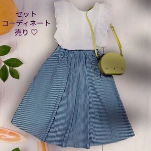 【セットコーディネート】白シャツ ストライプ スカート セット売り 夏コーデ カジュアル 大人可愛い 春 夏
