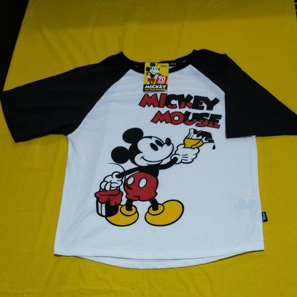 M 新品タグ付き DISNEY ミッキーマウス ホワイト&ブラック 半袖Tシャツ ビンテージ風 保管品