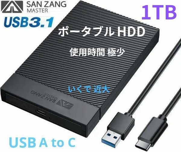 ポータブルHDD 1TB ★ USB3.1★極少 419時間★ 外付けHDD 外付けハードディスク 1000GB ★ 2.5インチ