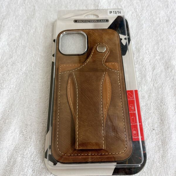 新品★ iPhone 13/14 用ウォレットケース PUレザーキックスタンドカードスロットケース磁気クラスプカバー ブラウン