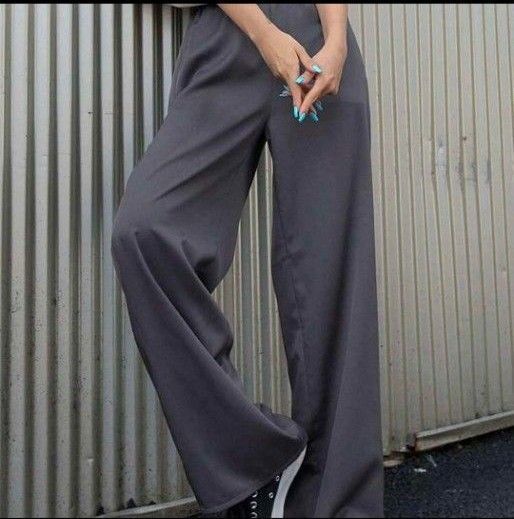 SHEIN スラックス パンツ ダークグレー グレー S ウエストゴム