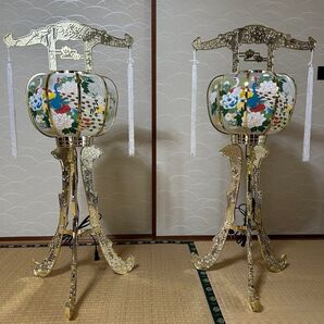 ☆盆提灯 孔雀 牡丹 ゴールド 2個セット 高さ約90㎝