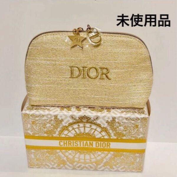 Dior ディオール ノベルティポーチ 2024年クリスマスコフレホリデー限定オファー ゴールド化粧ポーチ 小物入れ