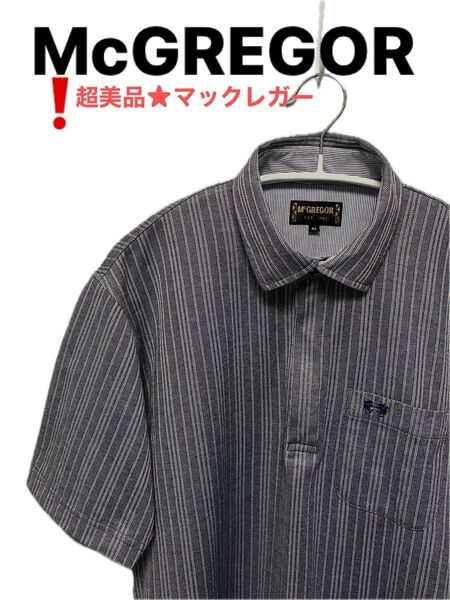 超美品!【McGREGOR】マックレガー ポロシャツ グレーストライプ柄 刻印プルタブ カジュアル M