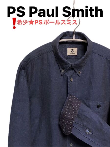 【良品】PS Paul Smith ピーエス ポールスミス 袖柄デザイン 刺繍 刻印ボタン 長袖シャツ L メンズ&レディース