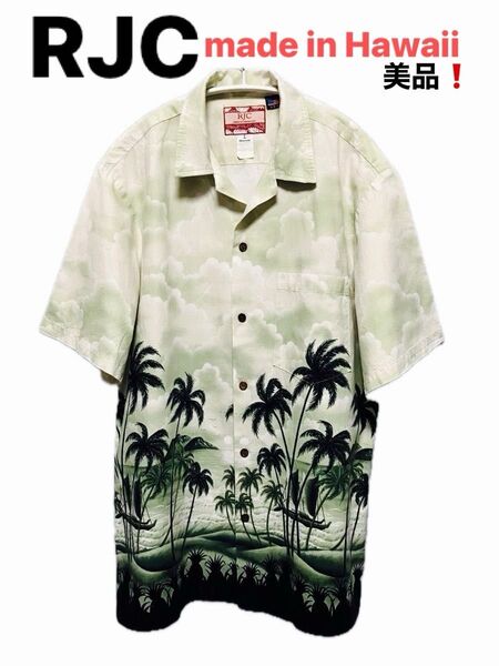 美品!RJC made in Hawaii USA製 総柄 ボタニカル柄 コットン 半袖開襟シャツ アロハシャツ L