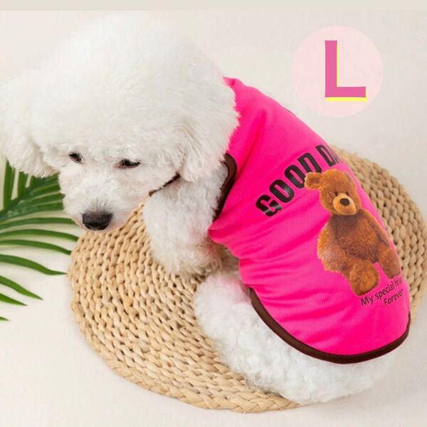 犬服 タンクトップ L ピンク ノースリーブ 袖なし くま テディベア ペットウェア ドッグウェア 夏 犬 小型犬 犬の服