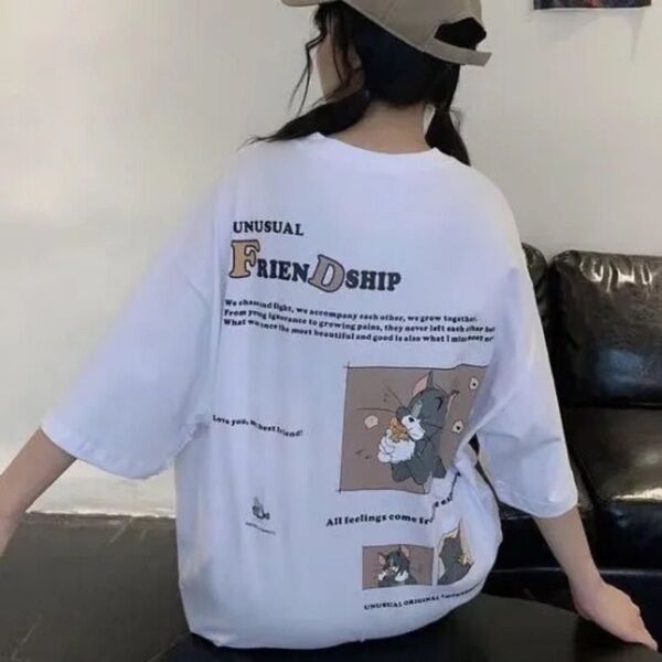【新品未使用】トムとジェリー バックプリント レディース 半袖 Tシャツ ホワイト