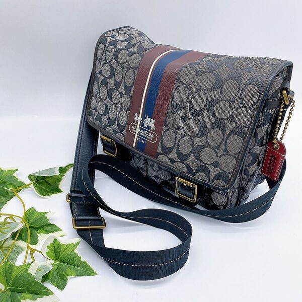 COACH ショルダーバッグ メンズ ブラック レザー PVC メッセンジャーバッグ 70077