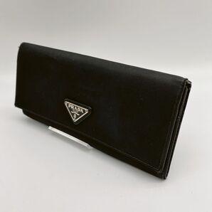 PRADA 二つ折り長財布 ナイロン レザー ブラック三角プレート プラダ