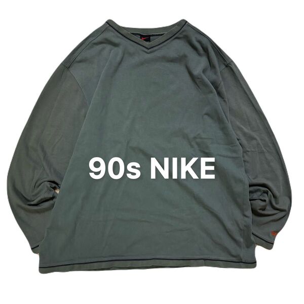90s NIKE ロンT ヴィンテージ ビンテージ ナイキ XXL Vネック 長袖Tシャツ カットソー 古着