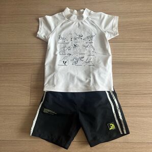 ブリーズ BREEZE 水着セット 半袖ラッシュガード オフホワイト ハーフパンツ 黒 100