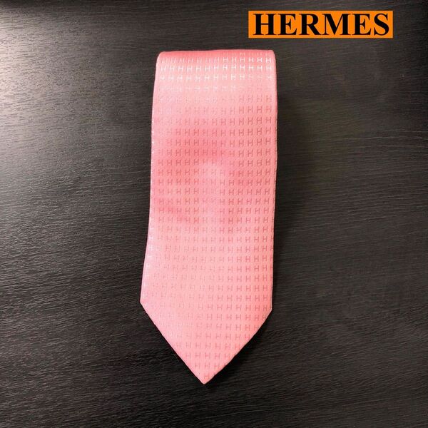 エルメスHERMESシルク100% H柄 ネクタイ ピンク