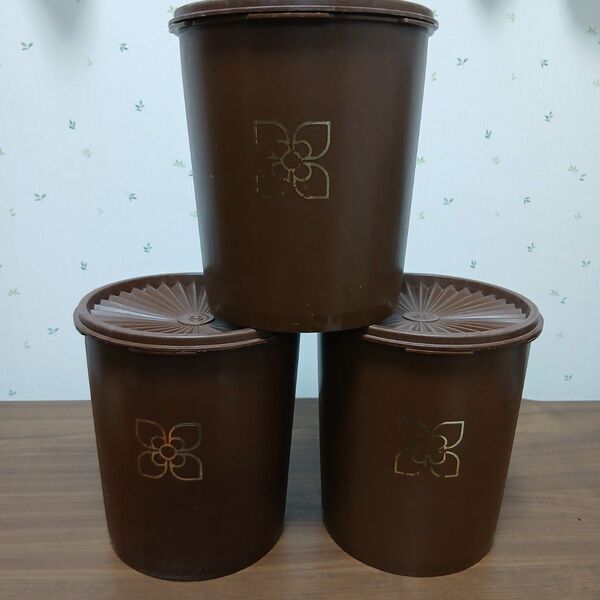 タッパーウェア マキシデコレーター 保存容器 ブラウン 昭和レトロ 3個セット