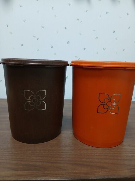 タッパーウェア マキシデコレーター 保存容器 ブラウン& オレンジ 昭和レトロ 2個セット
