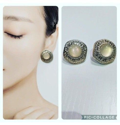 ハンドメイドピアス ヴィンテージボタンピアス ピアス 大粒 お呼ばれ フォーマル