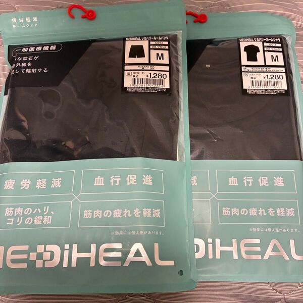 新品メディヒール リカバリーウェア ワークマン ブラック 上下セット MEDIHEAL リカバリールームシャツ 半ズボン 半袖
