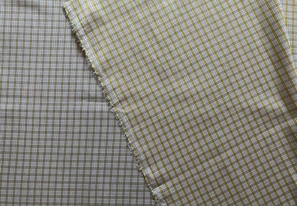 幅広(142cm)コットン100%先染めダブルフェイス生地 ストライプチェック柄 ベージュ/イエロー