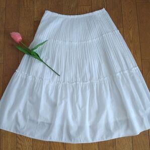 C.D.S BASIC 白 ティアードスカート ロングスカート コットン