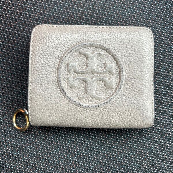 Tory Burch グレージュ レザー二つ折り財布 ウォレット ミニ財布 コインケース