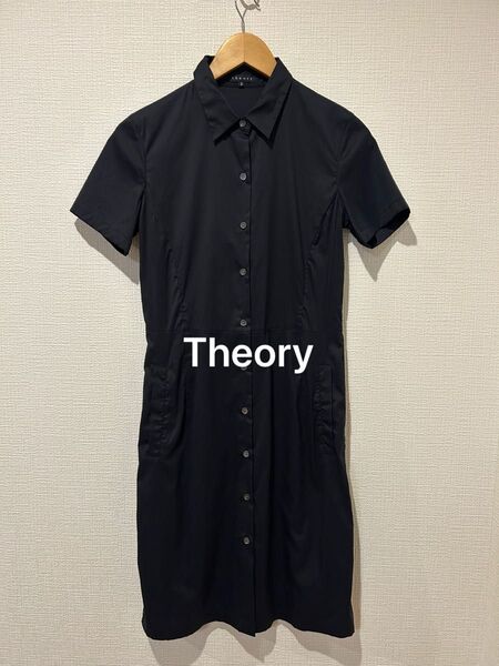 セオリー Theory ロングシャツワンピース マキシ丈 半袖 ネイビー