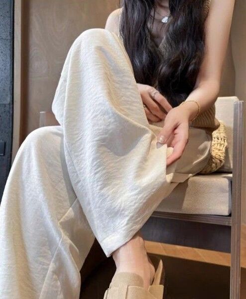 【新品】ロングワイドパンツホワイト カジュアル ゆるいシルエット 春夏 レディース
