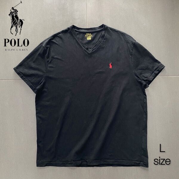 POLO ラルフローレン レッドポニー Vネックカットソー Tシャツ ブラック Lサイズ