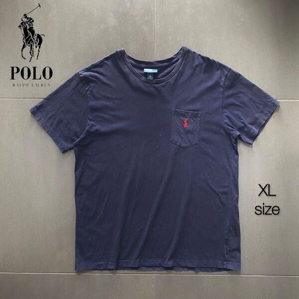 Polo ポロラルフローレン レッドポニー刺繍 クルーネック ポケTシャツ ネイビー XLサイズ