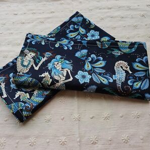 ハンドメイド ALEXANDER HENRY 海のガイコツ ランチクロス 2枚組 ブルー