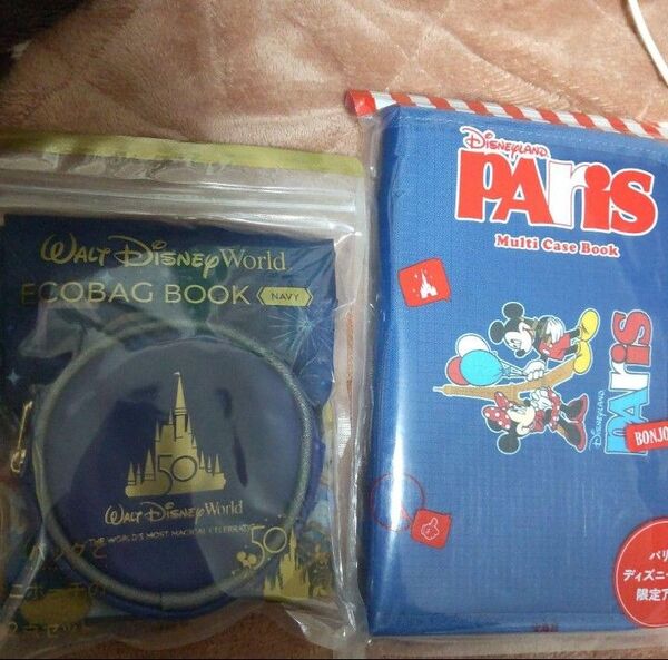 赤字覚悟 ディズニーセット エコバッグ(紺) ディズニーランドパリ マルチケース