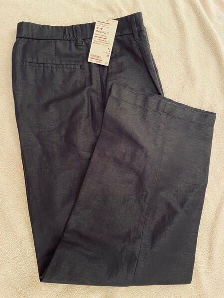 【無印良品】ヘンプ混ツイル タックワイドパンツ 黒 M 未使用