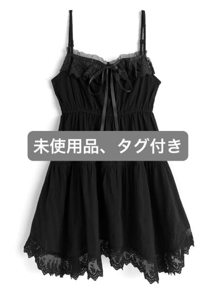 グレイル GRL ティアードリボンキャミソールミニワンピース tu1552 ブラック 未使用品 タグ付き