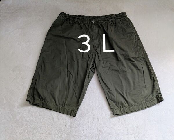 コットン ハーフパンツ 3L カーキ ウエストゴム 両サイドポケット