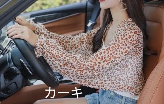 レオパード柄 ストール ショール ボレロ 日よけ UVカット アームガード紫外線対策 日焼け防止 冷感 UVカット ライトカーキ