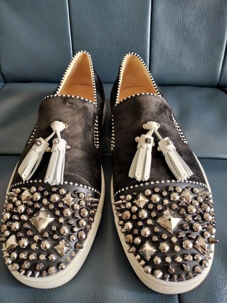 CHRISTIAN LOUBOUTIN スパイクスタッズ タッセルスリッポン スエードローファー 41