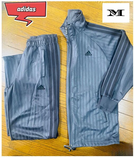 【 アディダス adidas】セットアップ ジャージ 上下 2本ラインデザイン グレー オールシーズン メンズ