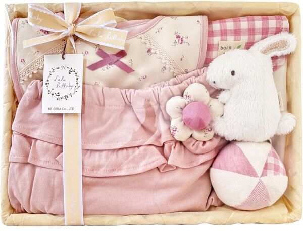 Lulu lullaby ルルララバイ ビセラ製作所 出産祝いセット 花を摘むうさぎ ピンク 6点セット 日本製 ベビーギフト