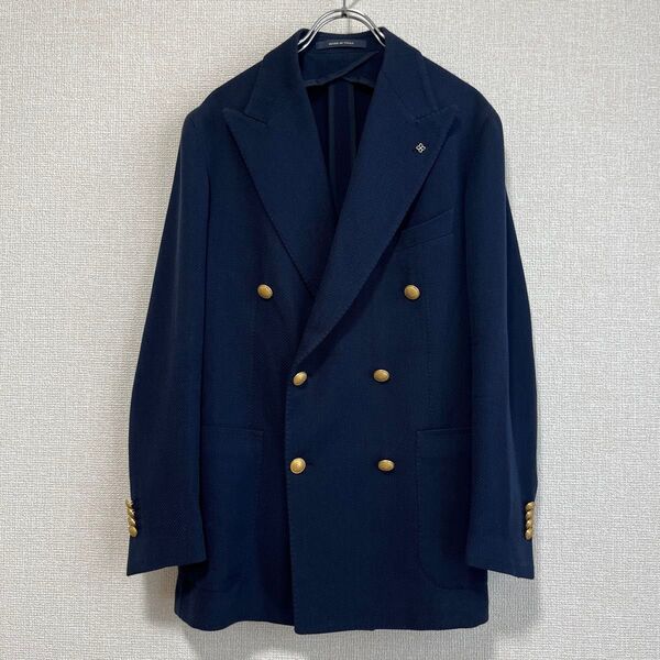 【高級】TAGLIATORE ダブルブレザー ホップサック ネイビー 50