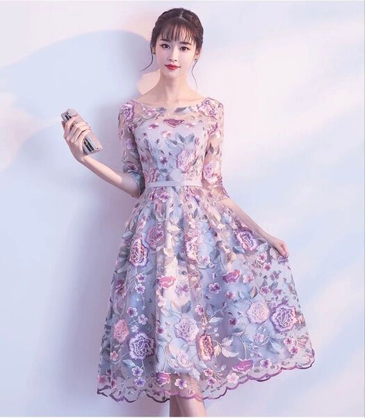 花柄 ロングワンピース パーティー 結婚式 演奏会 発表会 カラードレス お呼ばれ 大きいサイズ