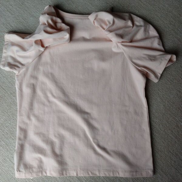 【新品未使用】セルフォード ハナエモリ コラボ ワードTシャツ カットソー五分袖パフスリーブ36薄ピンクレディース