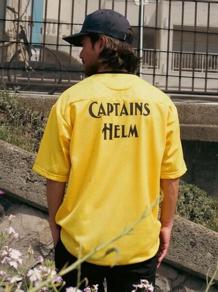 キャプテンズヘルム ロゴ ダブル メッシュ Tシャツ イエロー Lサイズ CAPTAINS HELM DOUBLE MESH