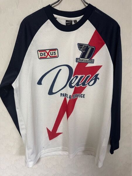 DEUS デウス メッシュ Tシャツ 長袖 XLサイズ DMP231715 白 ホワイト ネイビー