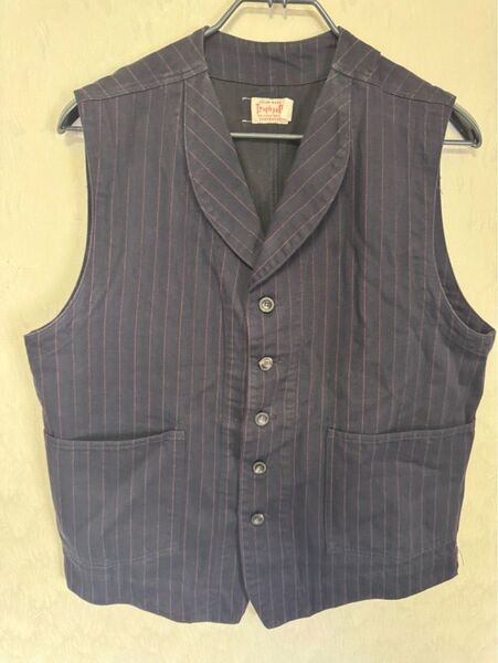 TROPHY CLOTHING トロフィークロージング ベスト ジレ 46 XL ネイビー ウォバッシュ ストライプ