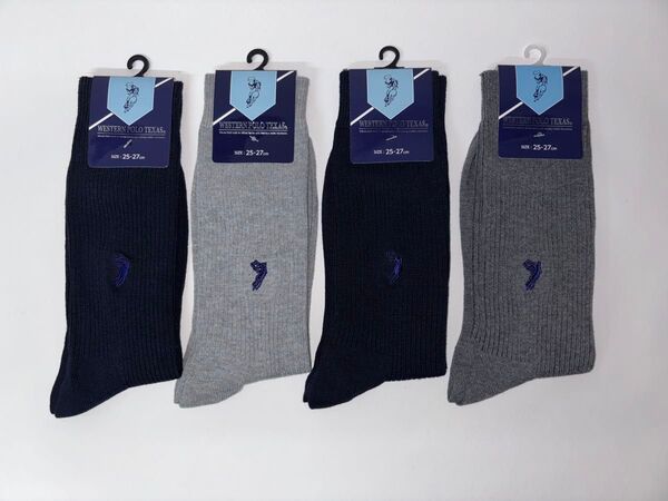 刺繍入りメンズソックス 4足セット 25-27cm リブ ビジネス向け
