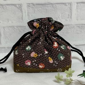 和柄 巾着 袋 ポーチ お弁当袋 浴衣 着物 小物 和装 和服 金魚 扇子
