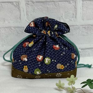 和柄 巾着 袋 ポーチ お弁当袋 浴衣 着物 小物 和装 和服 金魚 扇子