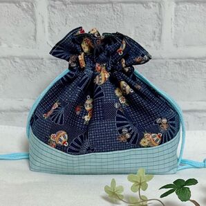 和柄 巾着 袋 ポーチ お弁当袋 浴衣 着物 小物 和装 和服 金魚 扇子