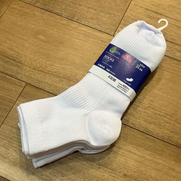 イオン ソックス 白 靴下 ショートソックス スクールソックス 4足組 ショート丈 size22-24cm