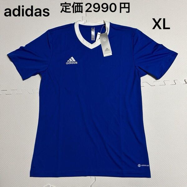 アディダス adidasメンズワンポイントロゴ刺繍半袖Tシャツ ブルー XLサイズ 新品未使用 送料無料