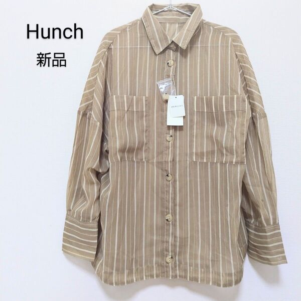 新品未使用タグ付き Hunch ハンチ シアーシャツ ストライプ M レディース トップス